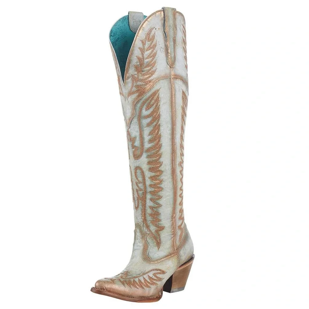 New with Tags in Box Womens 10 Corral White & Gold Embroidered Tall Western Boot - Picture 11 of 11